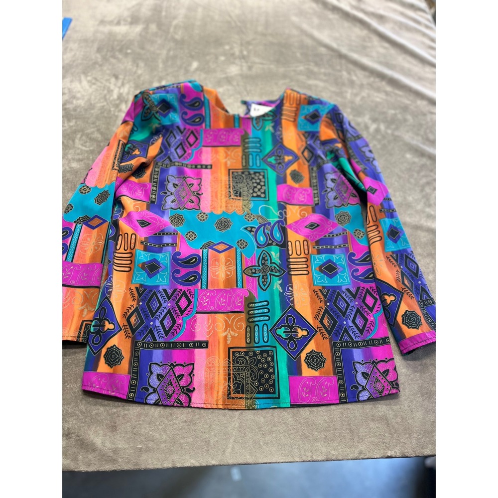 Maggie Sweet Vintage Womens Small Geometric Paisley Print‎ Blouse Multi Color